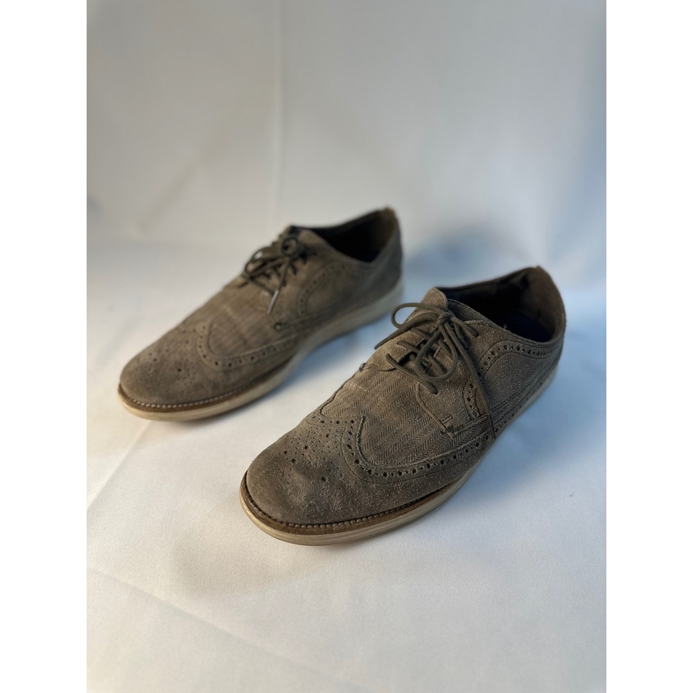 Cole Haan Grand Suede Gray Wingtip Oxford Dress Shoes, Men's 10M